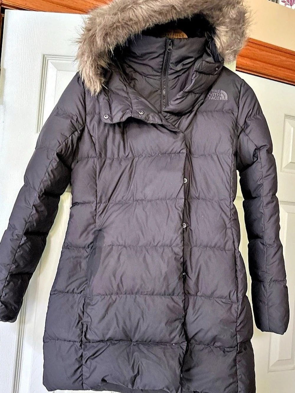 The North Face Miss Metro II Parka Women's Black Down Parka sz S 550F faux fur h